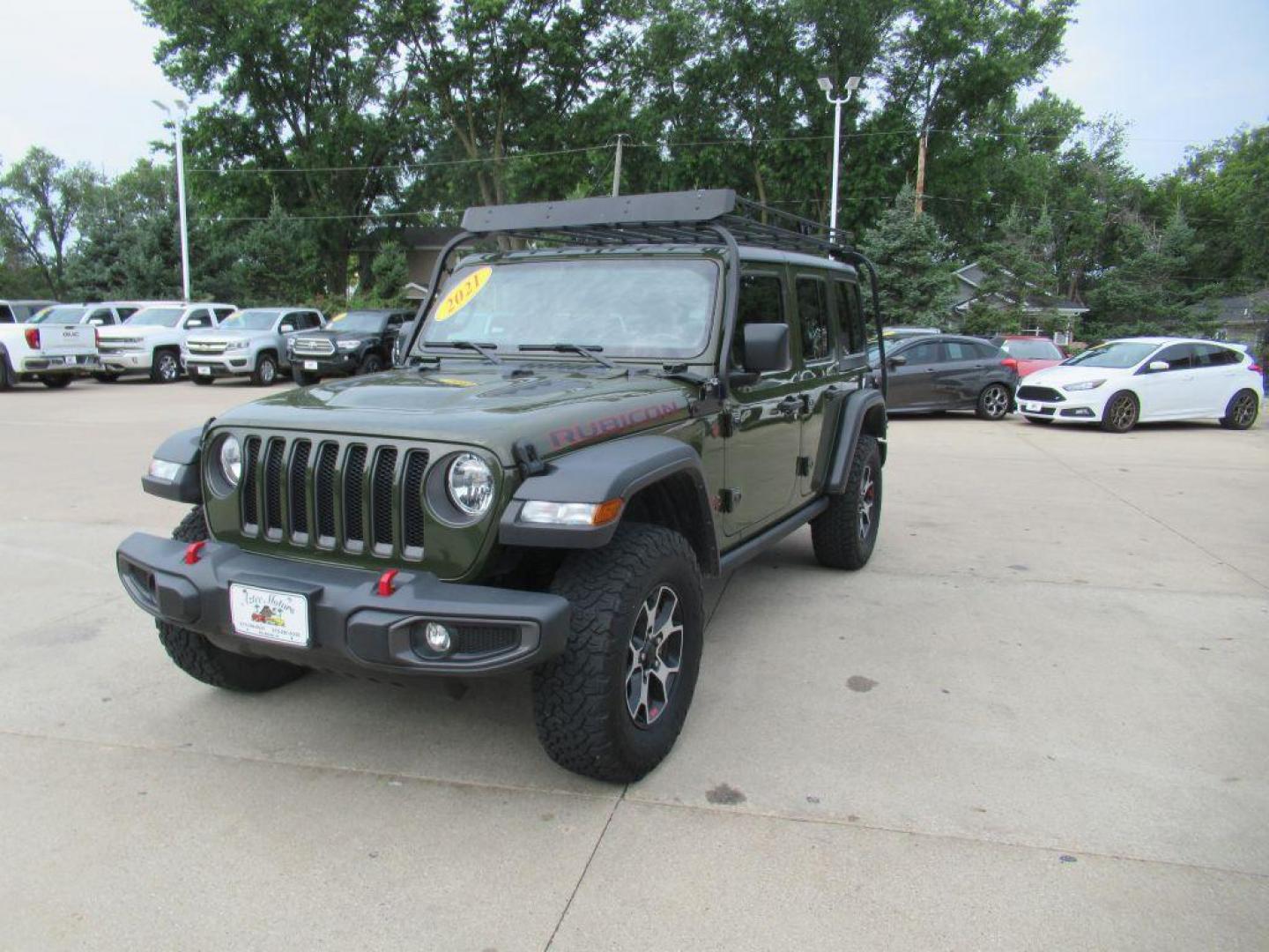 2021 GRREN JEEP WRANGLER UNLIMI RUBICON (1C4JJXFMXMW) with an 3.0L engine, Automatic transmission, located at 908 SE 14th Street, Des Moines, IA, 50317, (515) 281-0330, 41.580303, -93.597046 - Photo#0